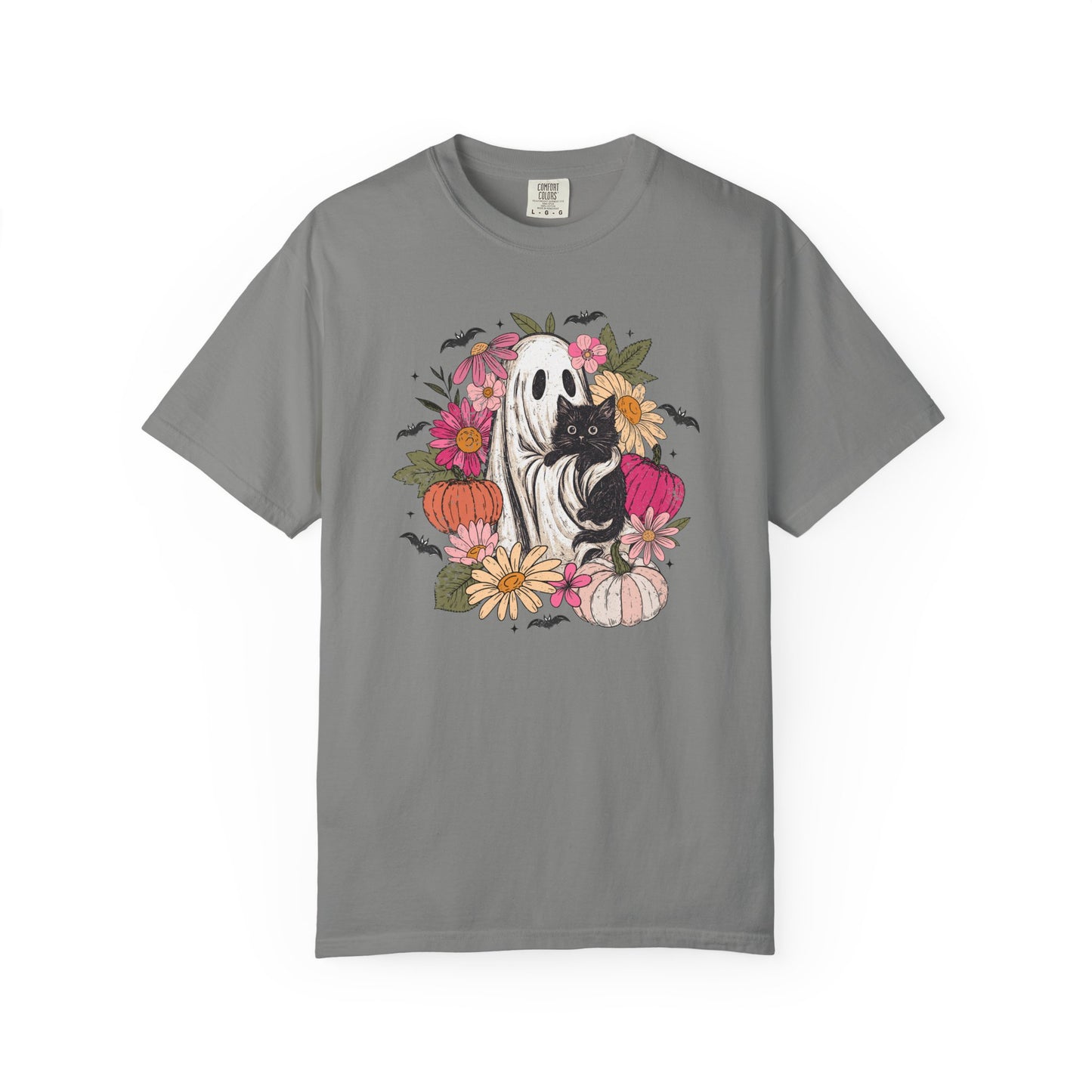 Floral Ghost Hugging Black Cat Comfort Colors Tee