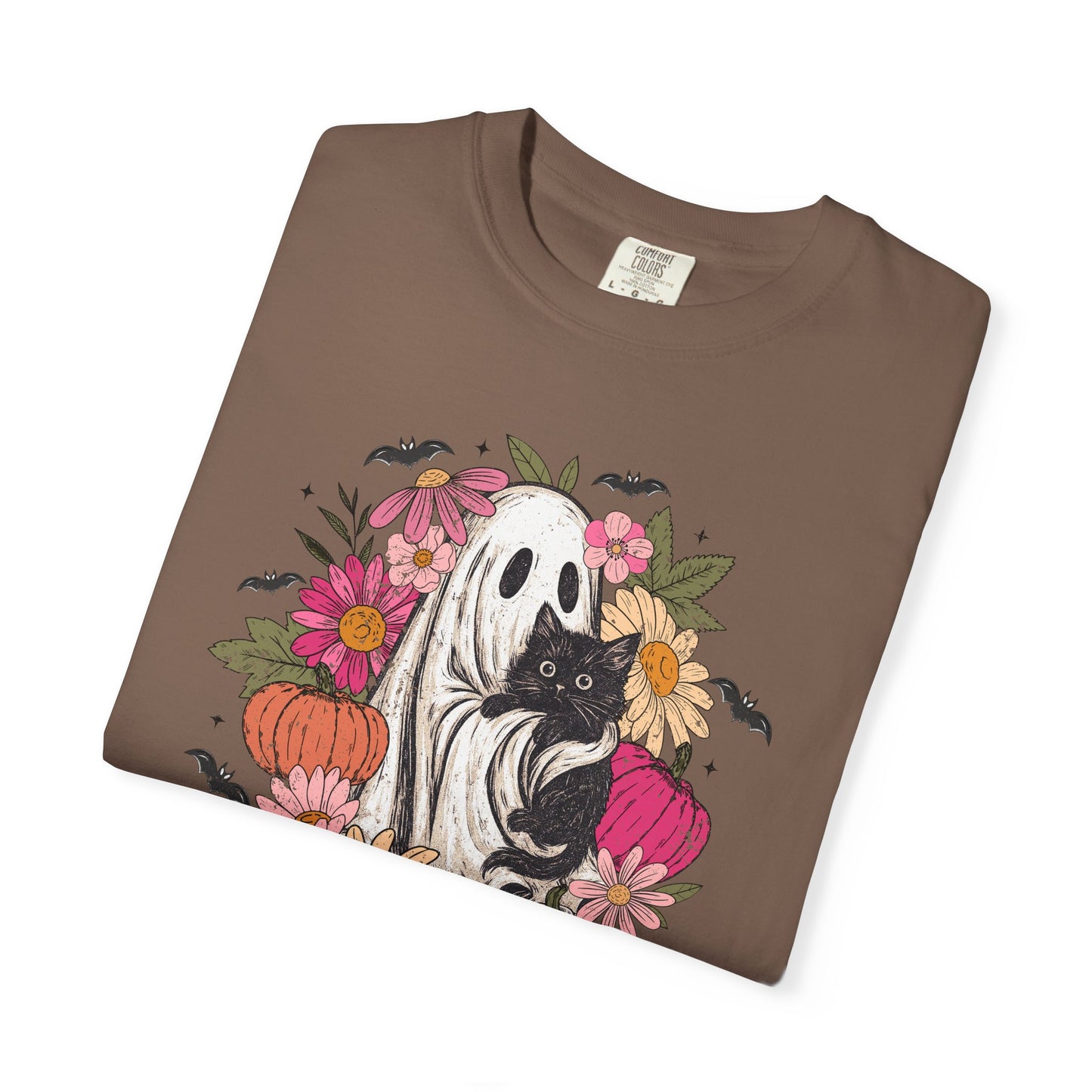 Floral Ghost Hugging Black Cat Comfort Colors Tee