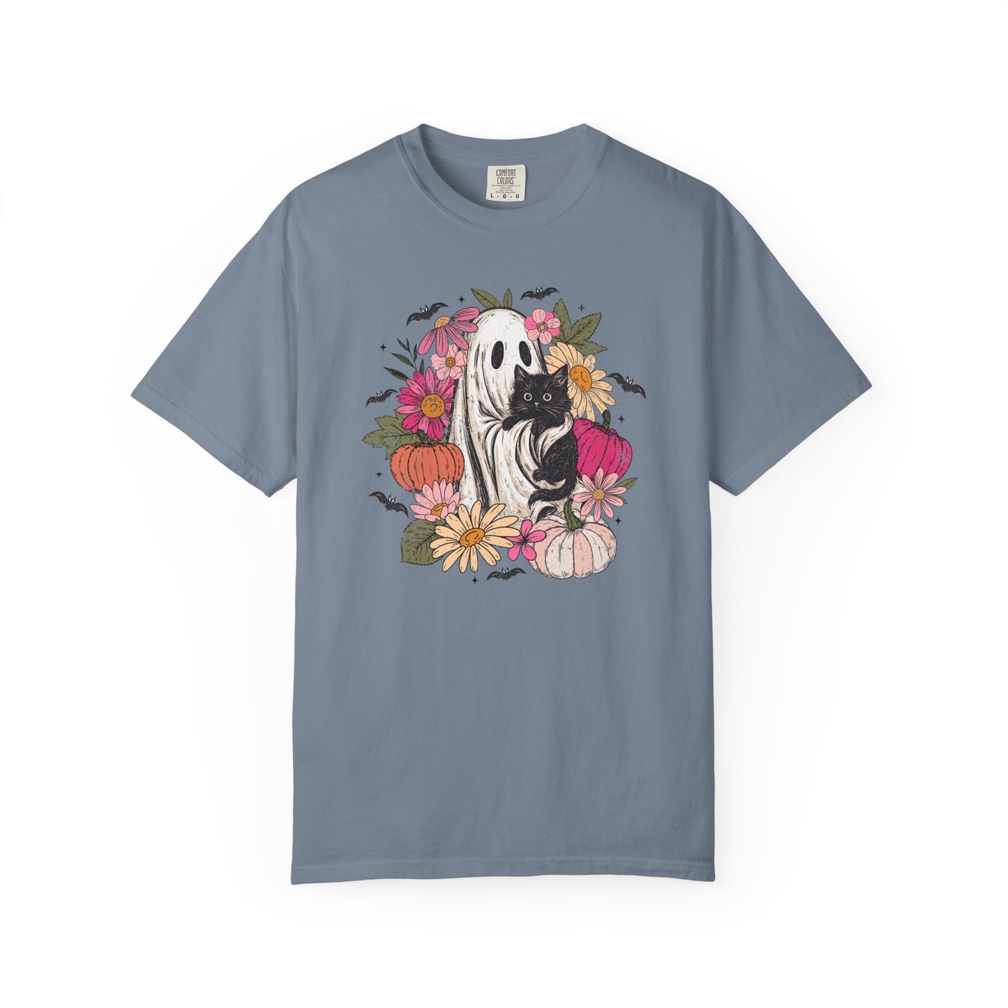 Floral Ghost Hugging Black Cat Comfort Colors Tee