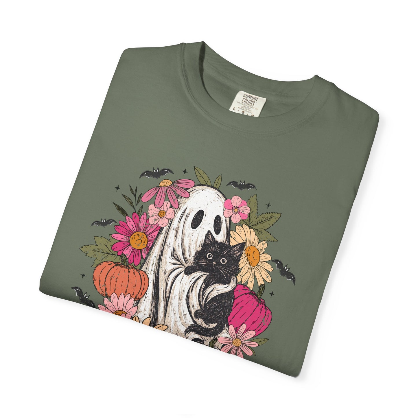 Floral Ghost Hugging Black Cat Comfort Colors Tee