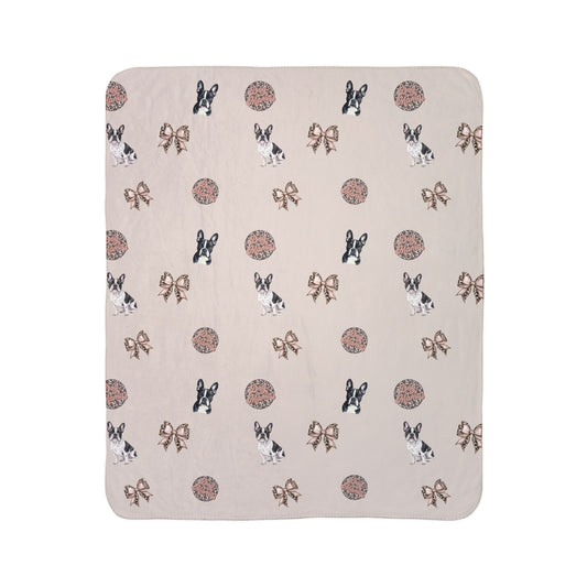 Black and White French Bulldog Fleece Sherpa Blanket