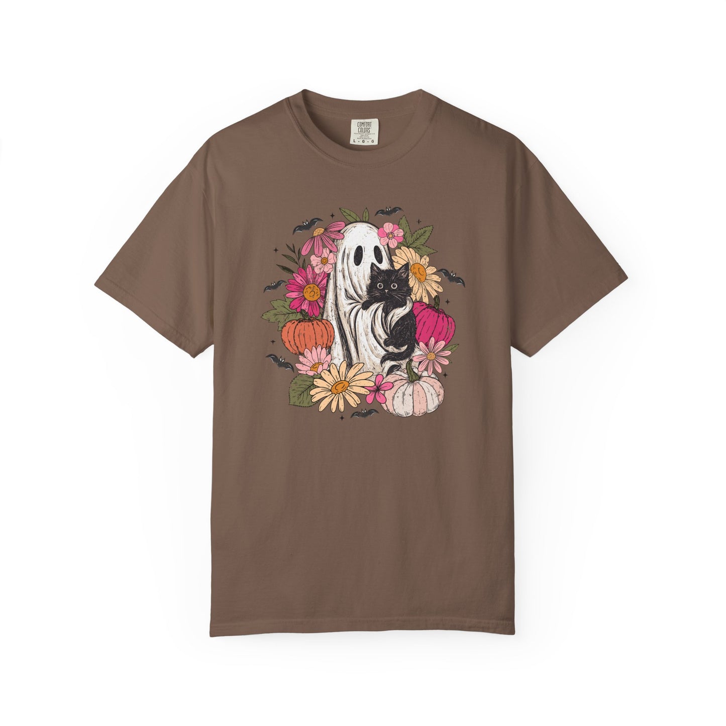 Floral Ghost Hugging Black Cat Comfort Colors Tee
