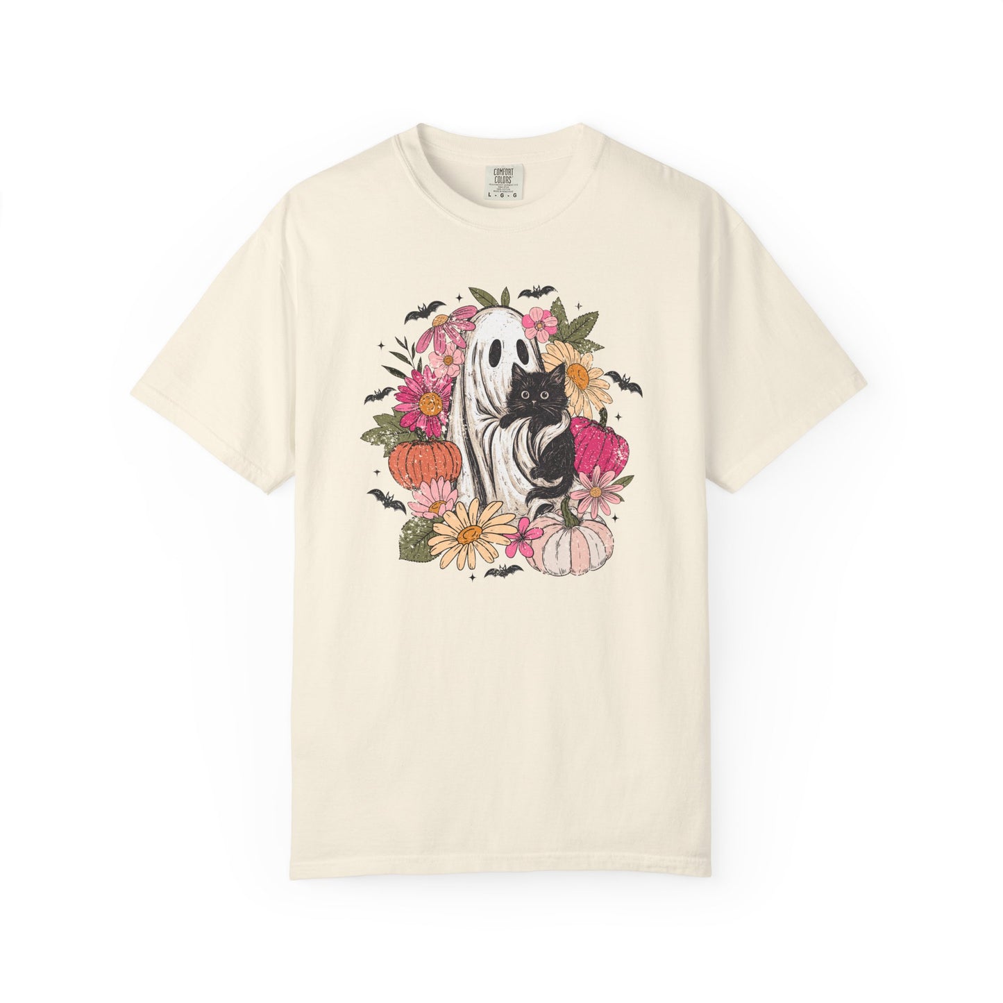 Floral Ghost Hugging Black Cat Comfort Colors Tee
