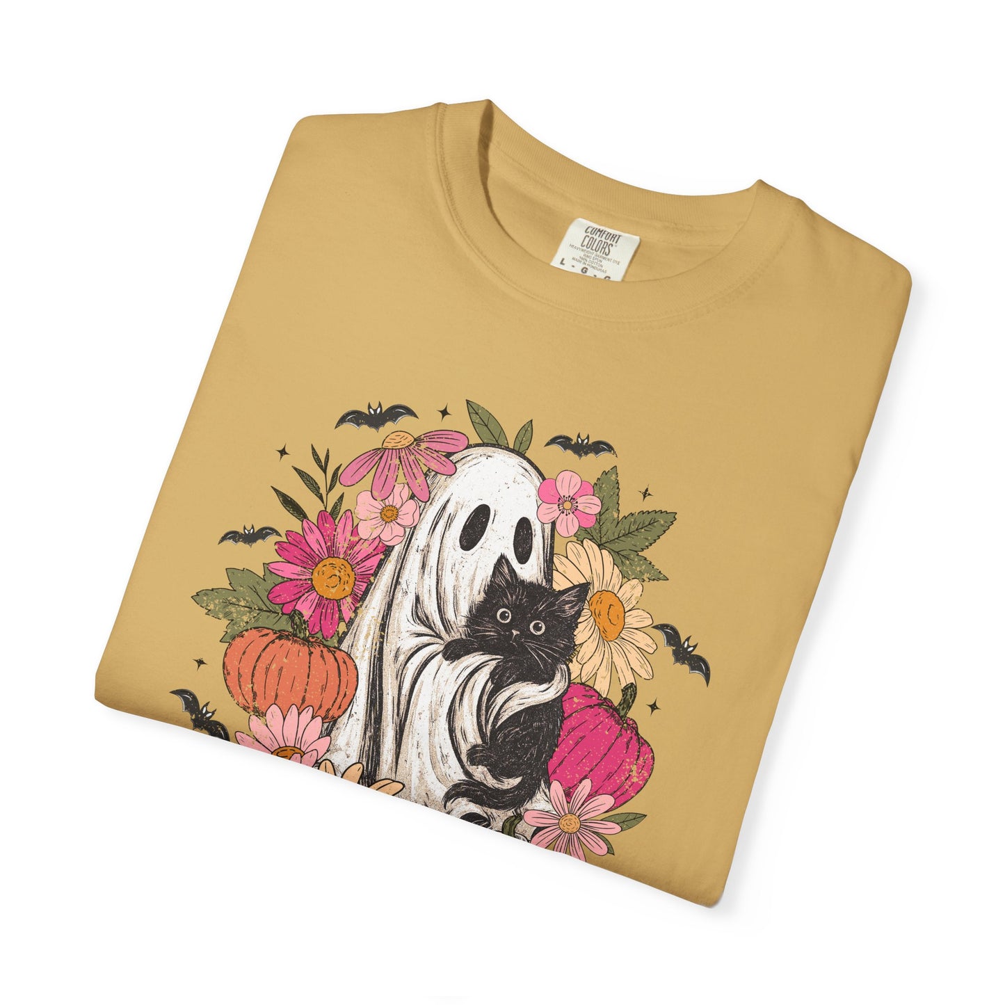 Floral Ghost Hugging Black Cat Comfort Colors Tee