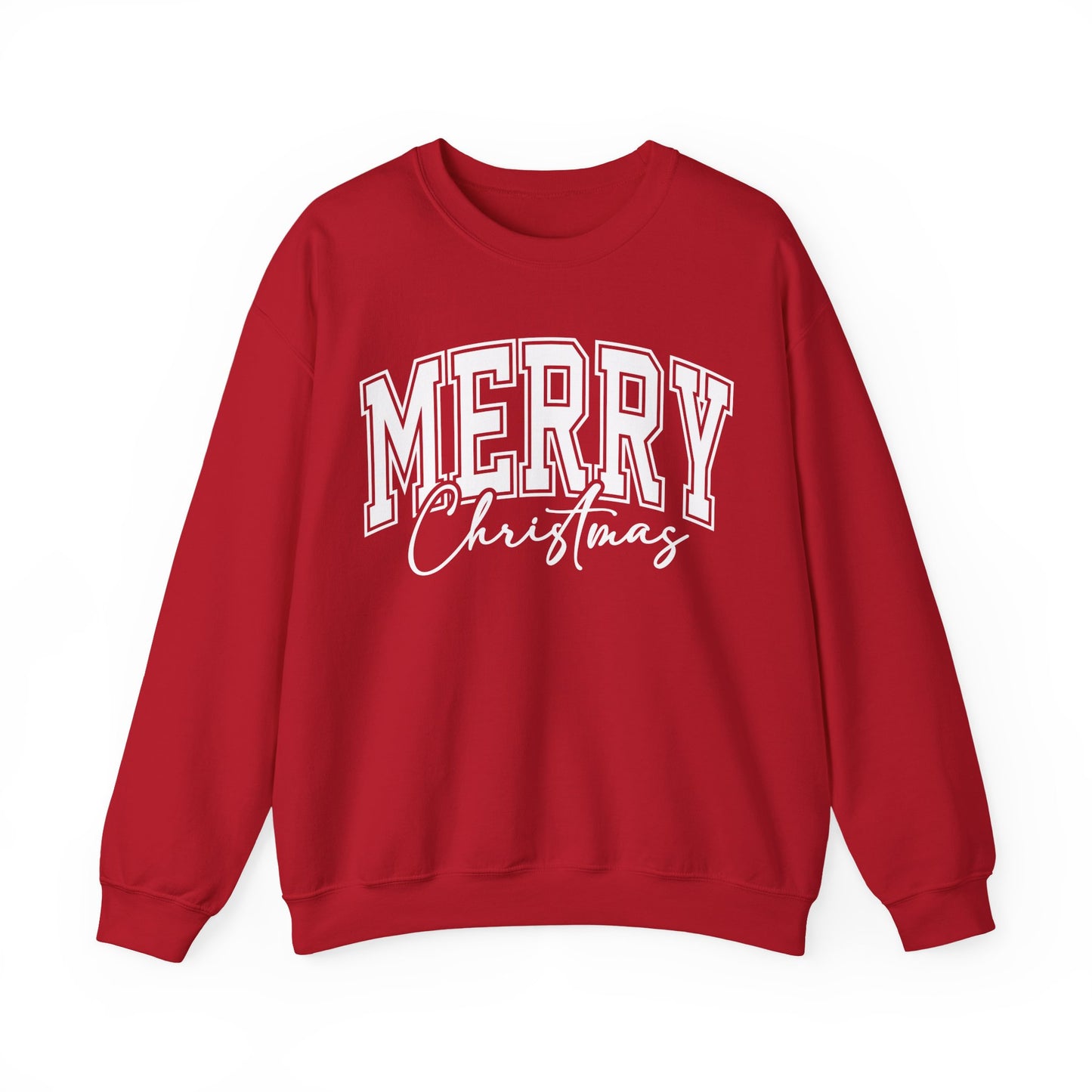 Merry Christmas Varsity Font Crewneck Gildan Sweatshirt