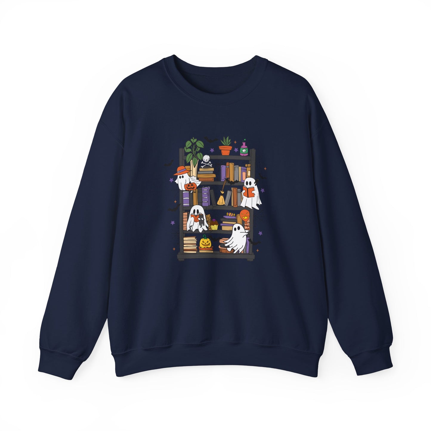 Bookish Ghost Boos Library Gildan Crewneck Sweatshirt
