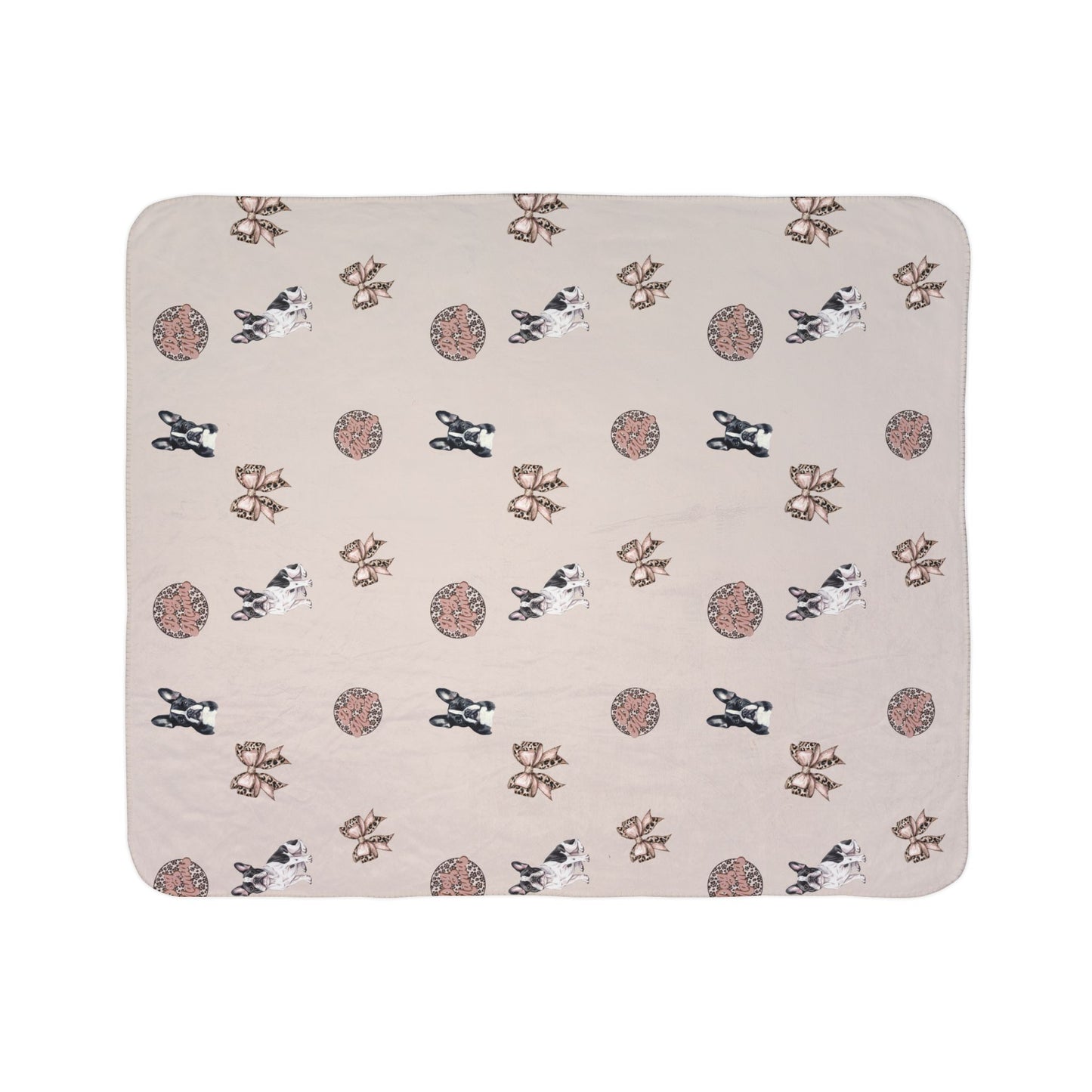 Black and White French Bulldog Fleece Sherpa Blanket