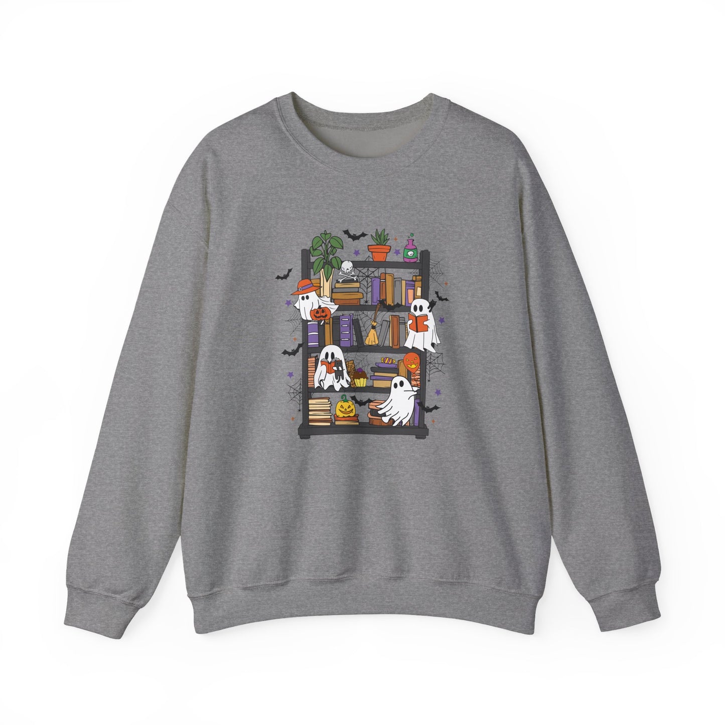 Bookish Ghost Boos Library Gildan Crewneck Sweatshirt