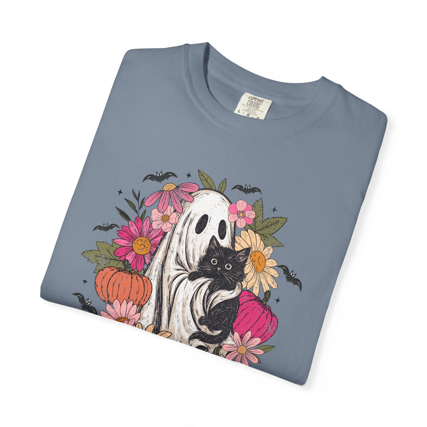 Floral Ghost Hugging Black Cat Comfort Colors Tee
