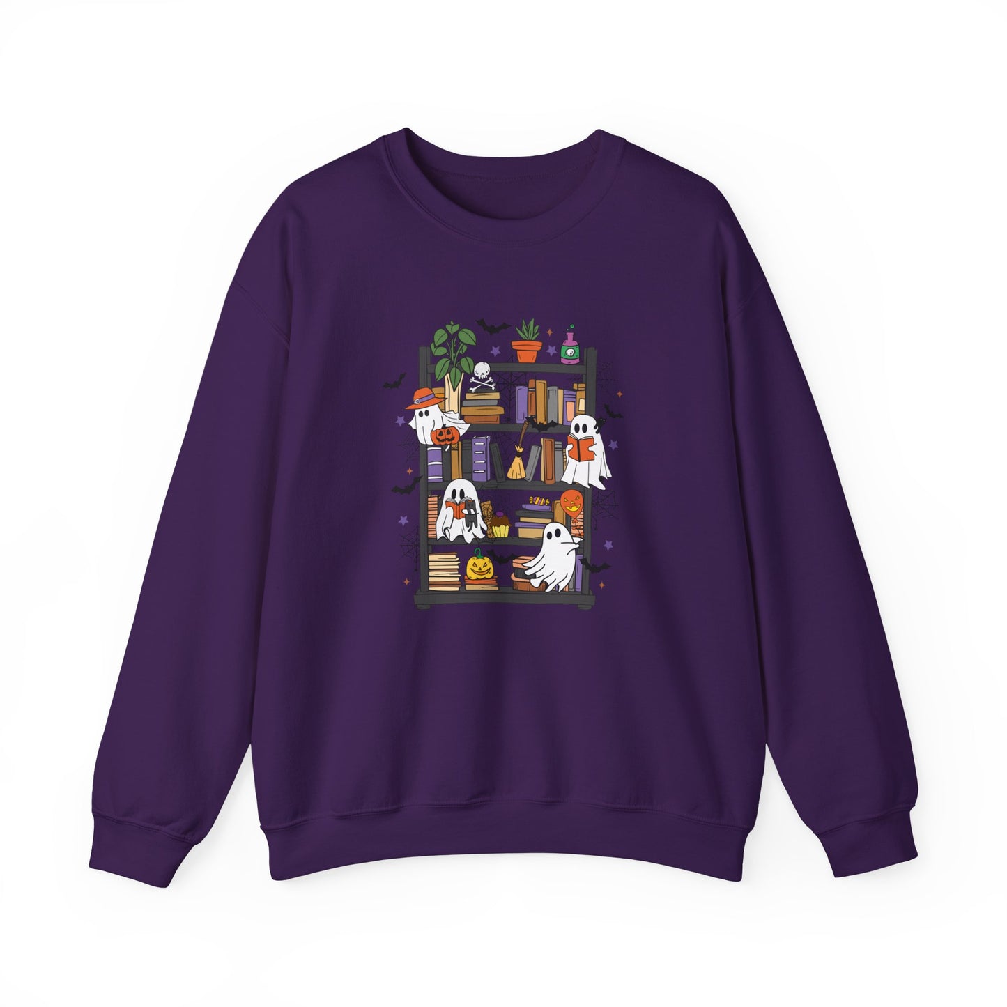 Bookish Ghost Boos Library Gildan Crewneck Sweatshirt