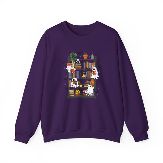 Bookish Ghost Boos Library Gildan Crewneck Sweatshirt