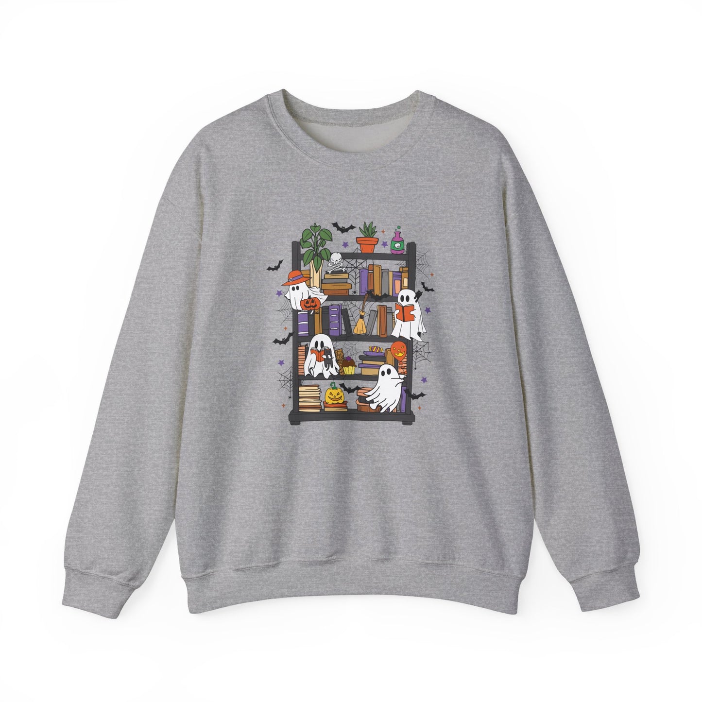 Bookish Ghost Boos Library Gildan Crewneck Sweatshirt