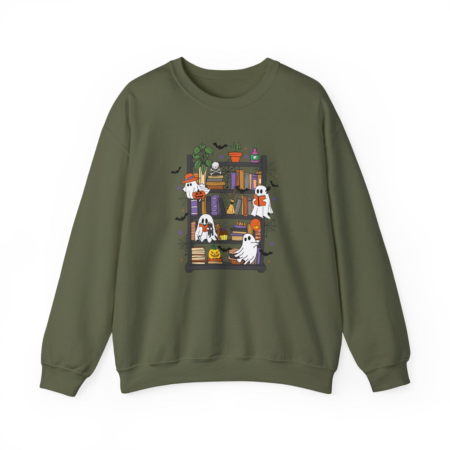 Bookish Ghost Boos Library Gildan Crewneck Sweatshirt