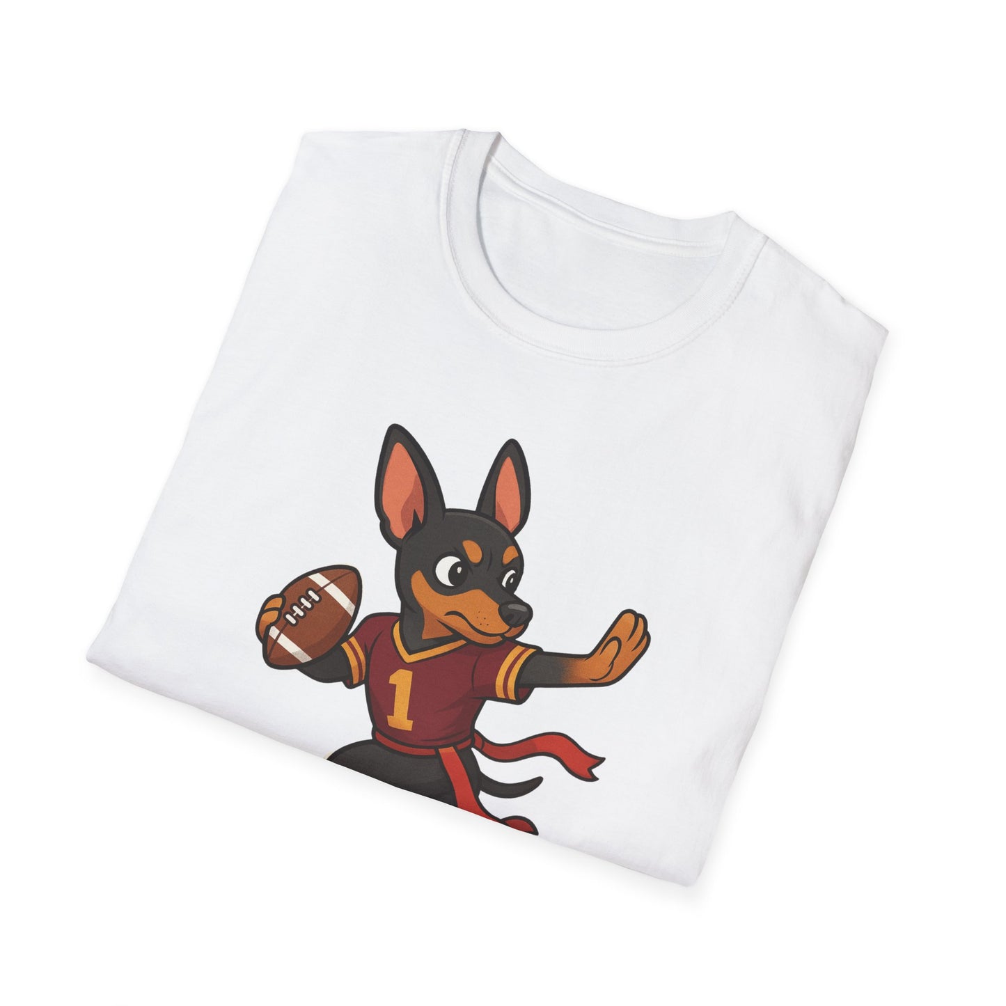 Football Dog T-Shirt — Cute Running Doberman with Ball, Sports Fan Tee