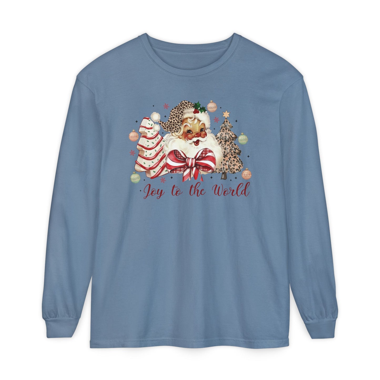 Joy to the World Glam Santa Tree Long Sleeve Comfort Colors Shirt