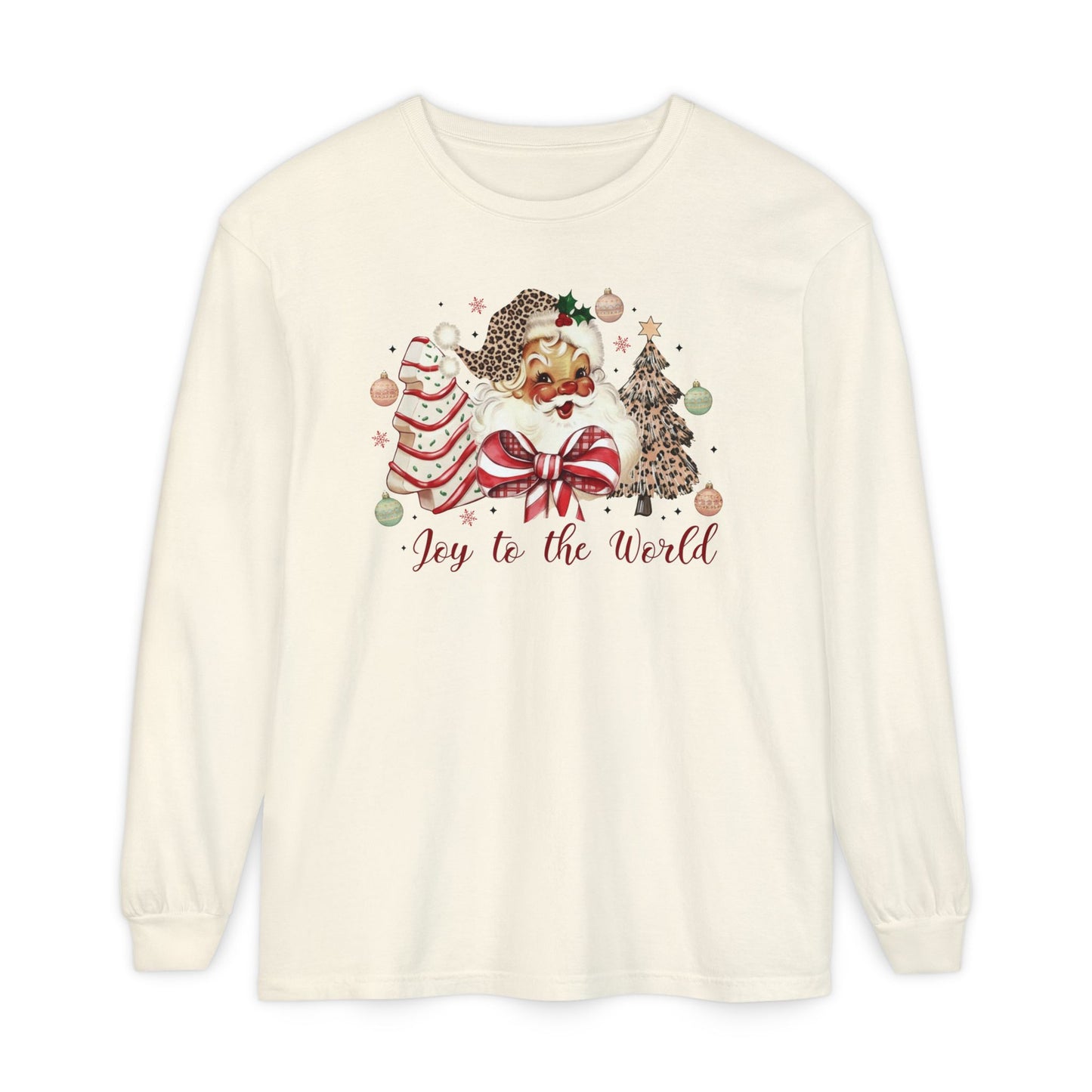 Joy to the World Glam Santa Tree Long Sleeve Comfort Colors Shirt