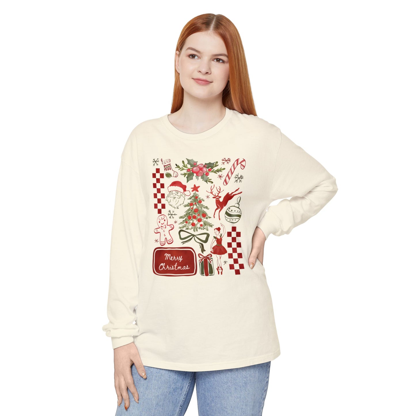Christmas Doodles Comfort Colors Long Sleeve Shirt