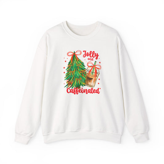 "Jolly and Caffeinated" Holiday Tree & Coffee Gildan Crewneck