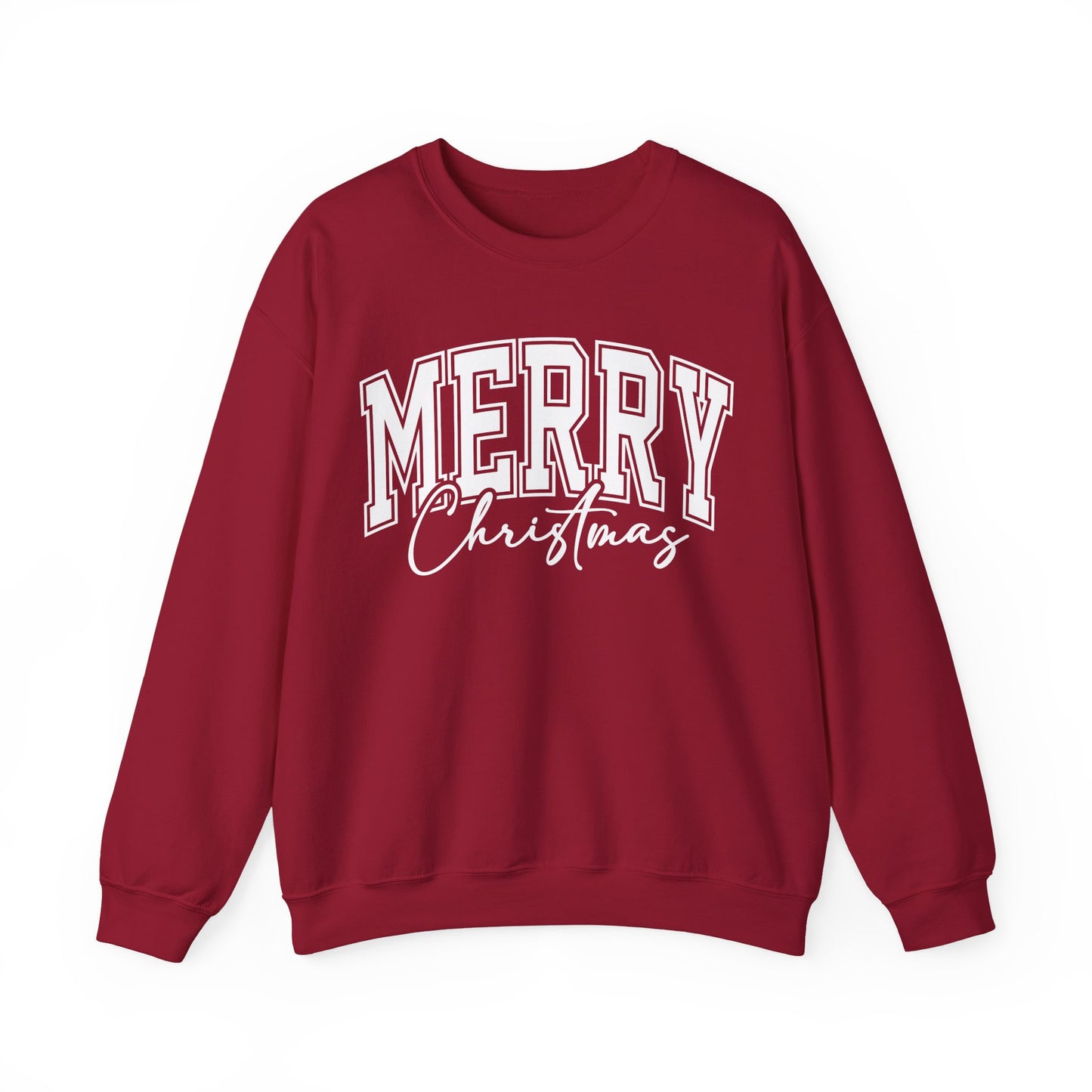 Merry Christmas Varsity Font Crewneck Gildan Sweatshirt