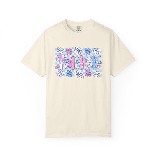 Teacher Pastel Floral Comfort Colors Tee