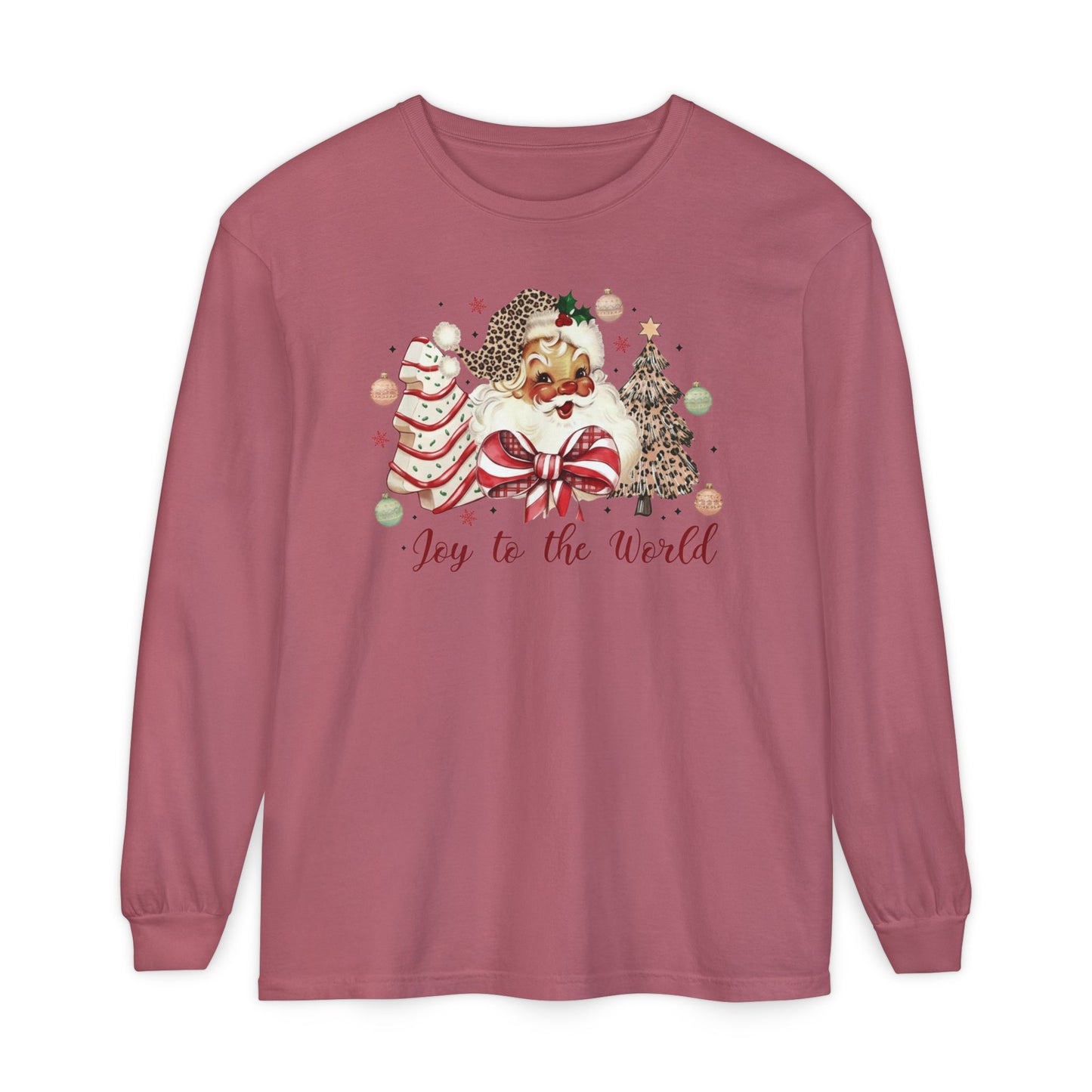Joy to the World Glam Santa Tree Long Sleeve Comfort Colors Shirt
