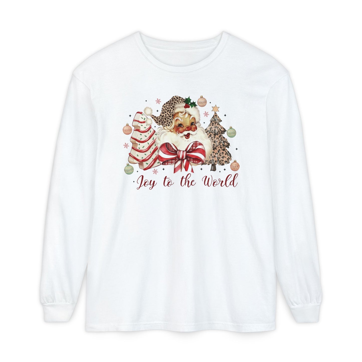 Joy to the World Glam Santa Tree Long Sleeve Comfort Colors Shirt