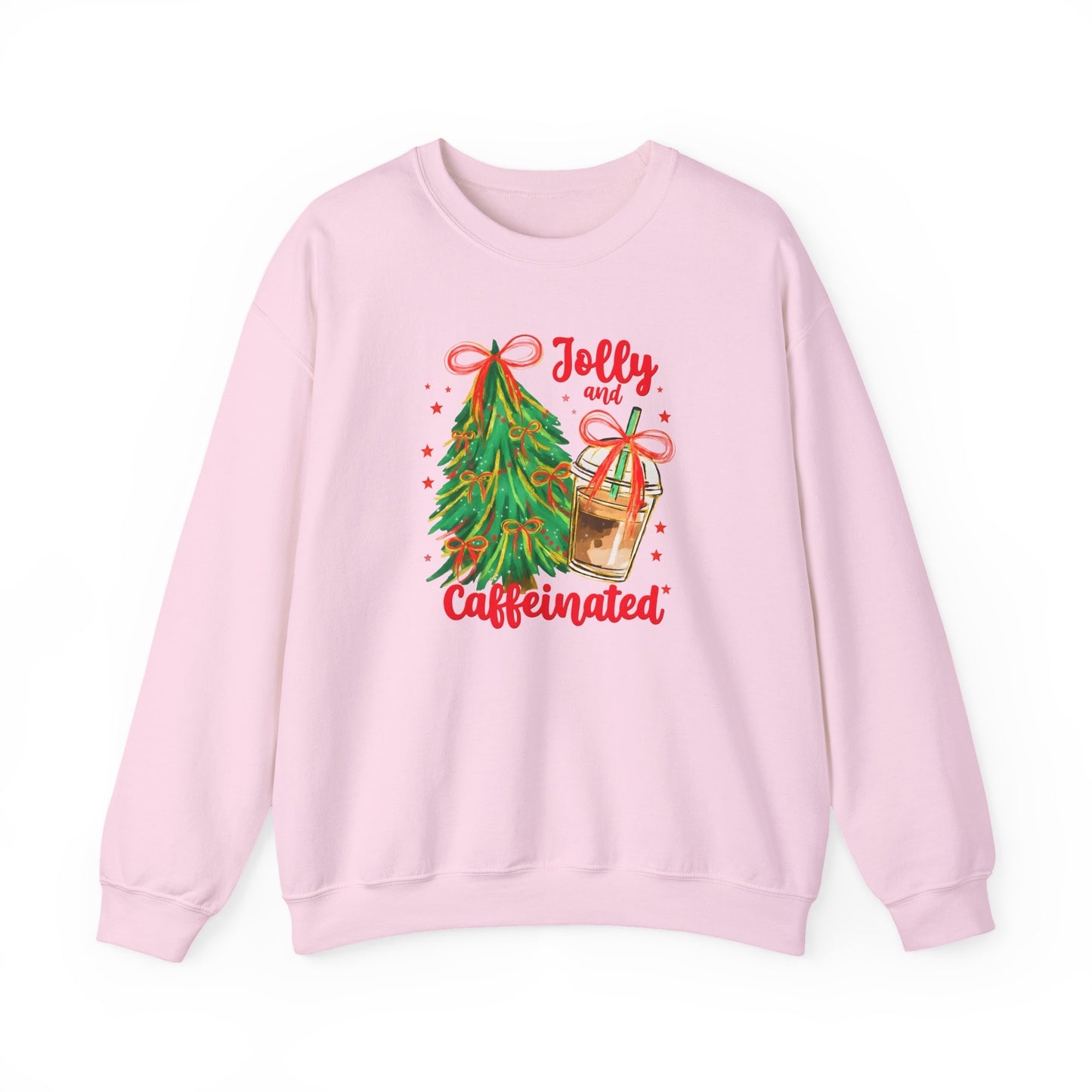 "Jolly and Caffeinated" Holiday Tree & Coffee Gildan Crewneck