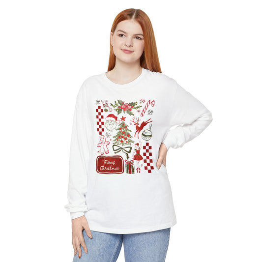 Christmas Doodles Comfort Colors Long Sleeve Shirt