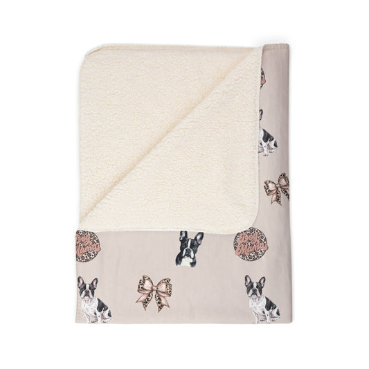 Black and White French Bulldog Fleece Sherpa Blanket