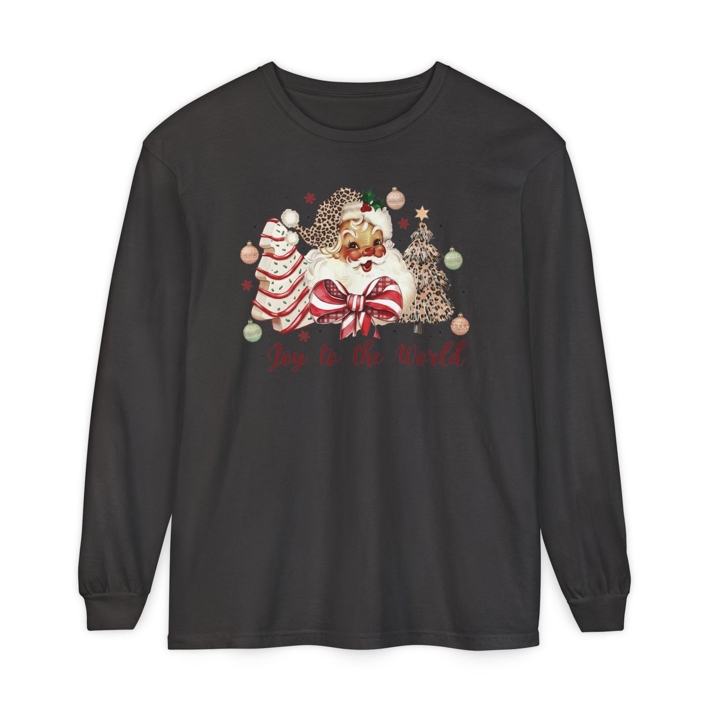 Joy to the World Glam Santa Tree Long Sleeve Comfort Colors Shirt