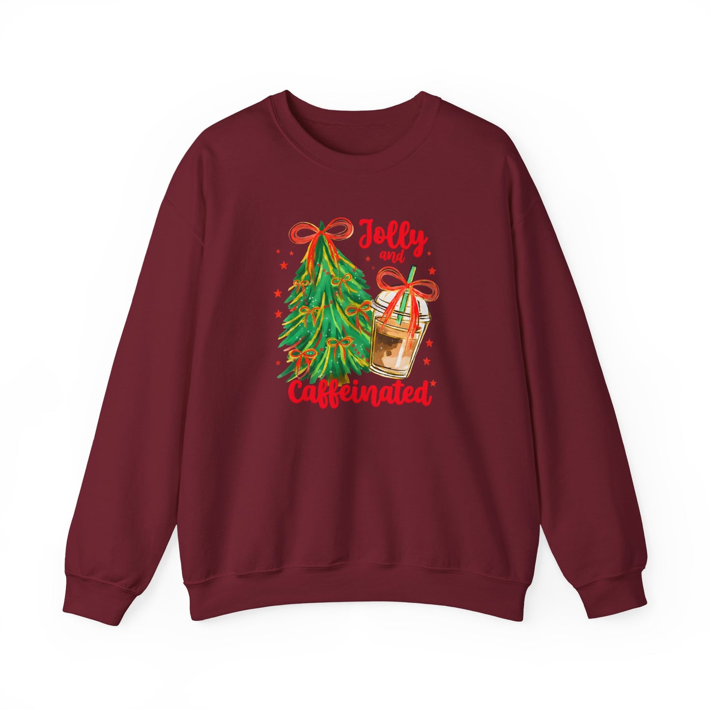 "Jolly and Caffeinated" Holiday Tree & Coffee Gildan Crewneck