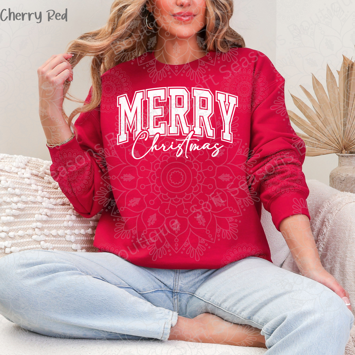 Merry Christmas Varsity Font Crewneck Gildan Sweatshirt