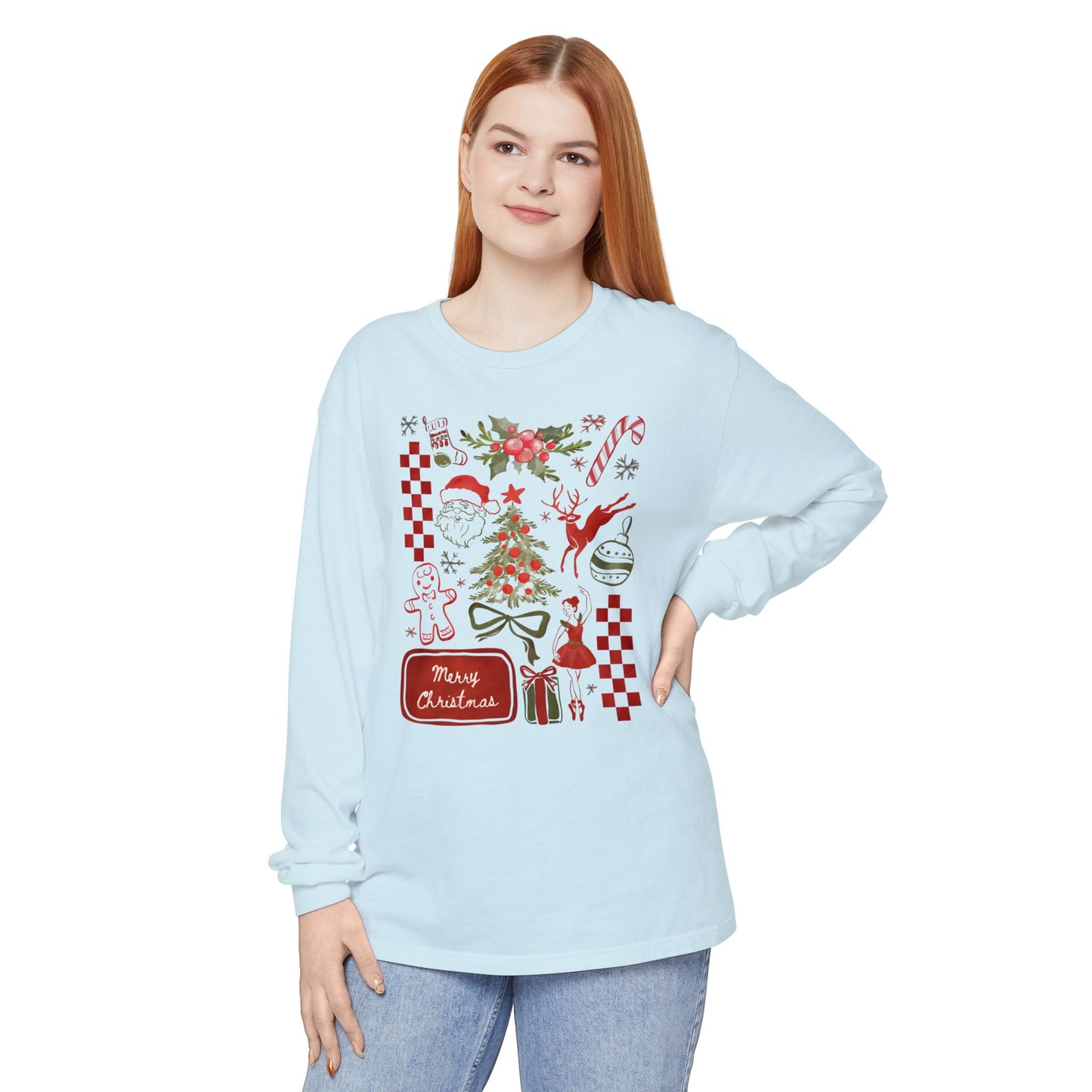 Christmas Doodles Comfort Colors Long Sleeve Shirt