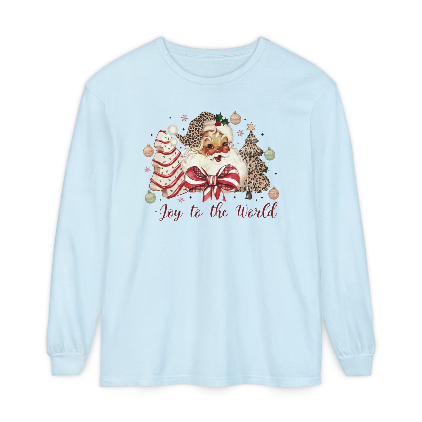 Joy to the World Glam Santa Tree Long Sleeve Comfort Colors Shirt