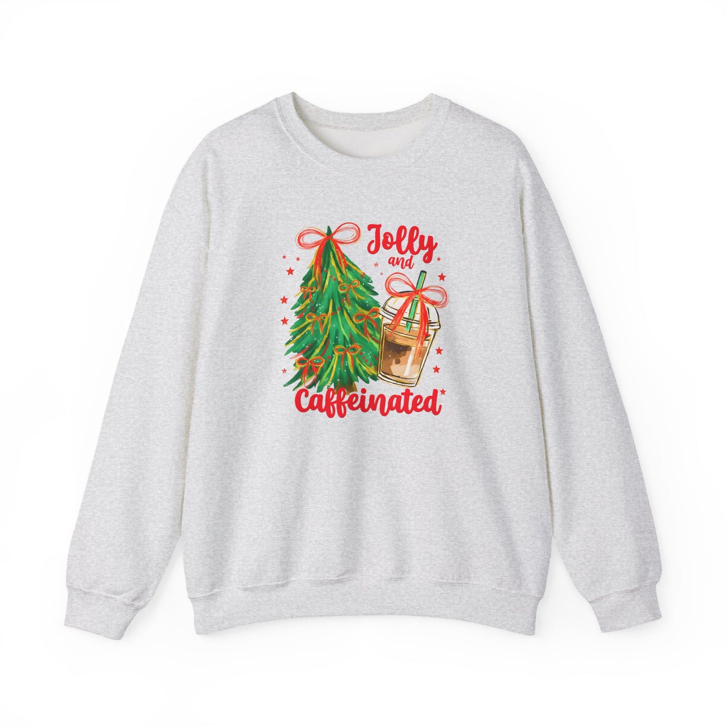 "Jolly and Caffeinated" Holiday Tree & Coffee Gildan Crewneck