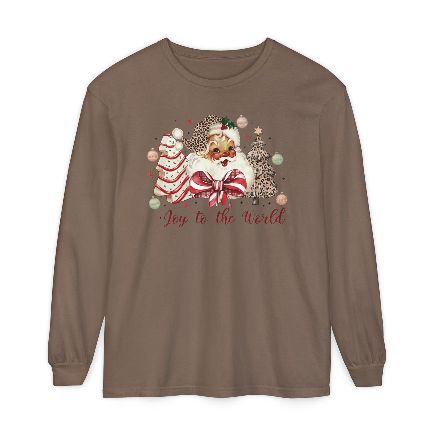 Joy to the World Glam Santa Tree Long Sleeve Comfort Colors Shirt