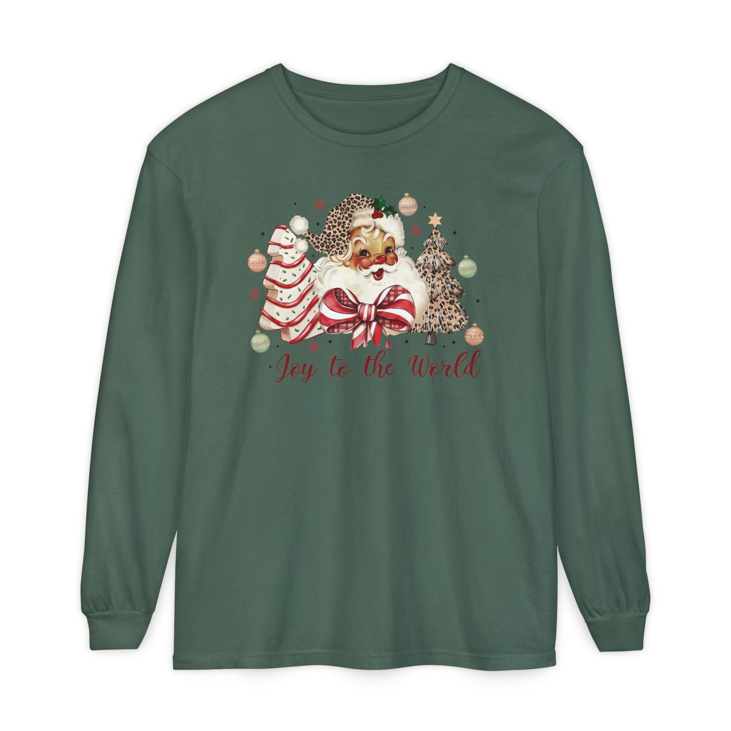 Joy to the World Glam Santa Tree Long Sleeve Comfort Colors Shirt
