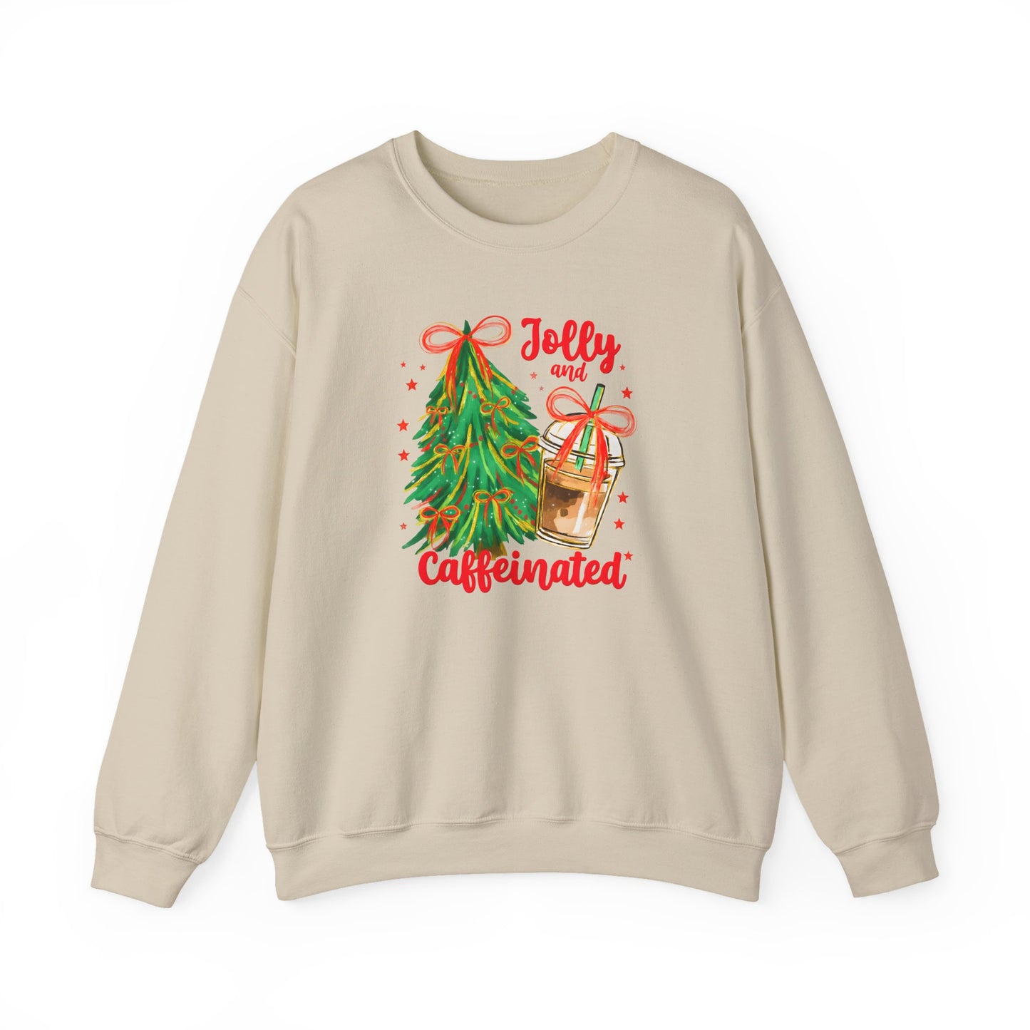 "Jolly and Caffeinated" Holiday Tree & Coffee Gildan Crewneck