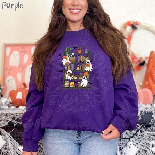 Bookish Ghost Boos Library Gildan Crewneck Sweatshirt