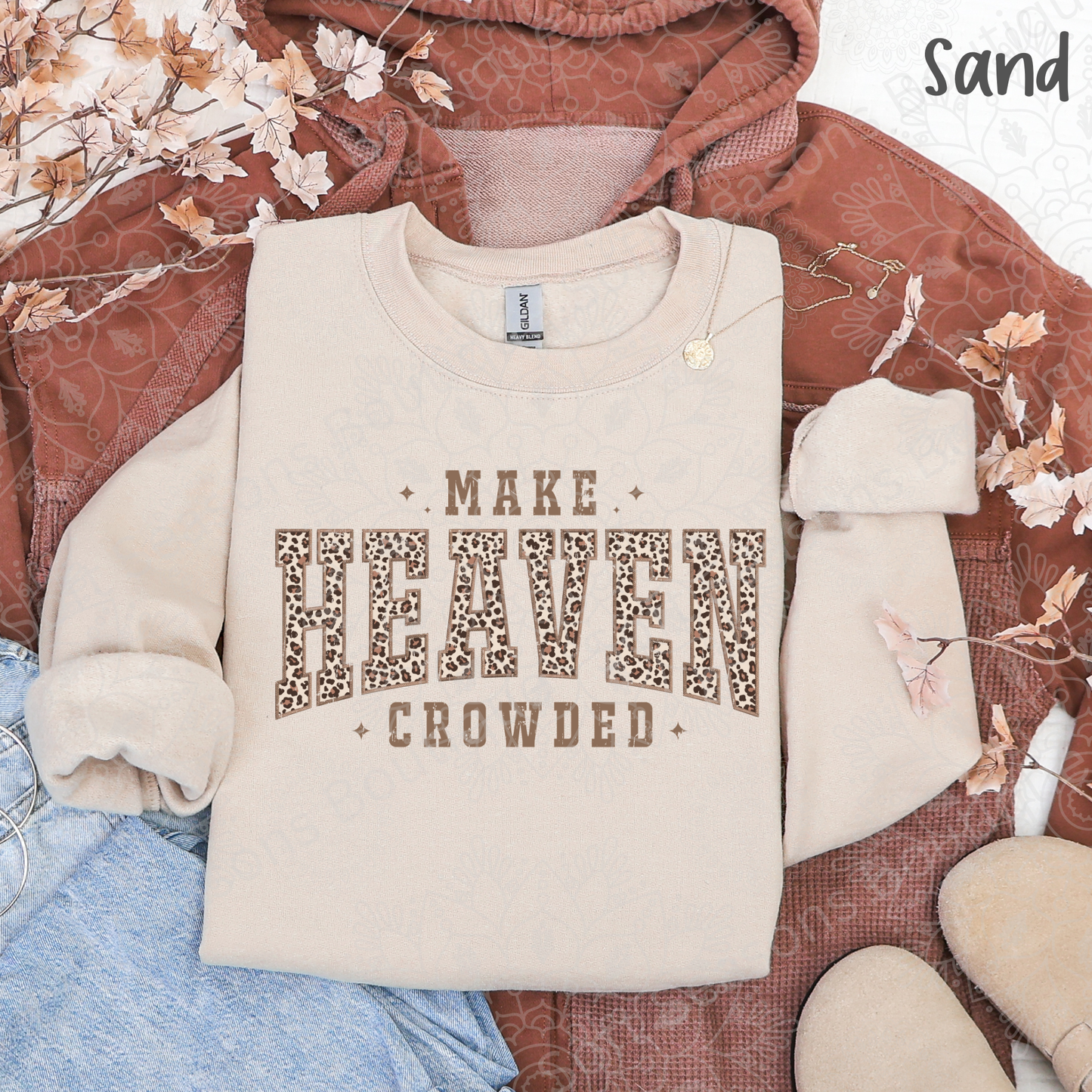 Crewneck Sweatshirt — "Make Heaven Crowded" Leopard Print Graphic